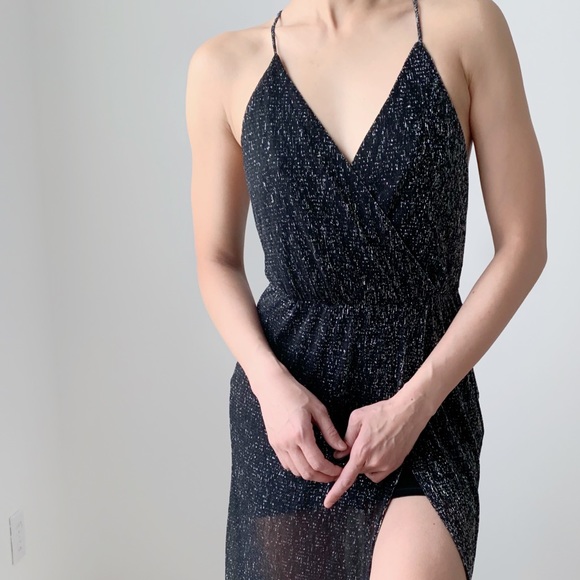 BLACK SHEER GLITTER HIGH CUT MAXI DRESS - Picture 10 of 16